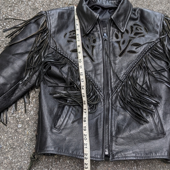 ✨SOLD✨Vintage Rose Fringe Leather Black Moto - Picture 8 of 12